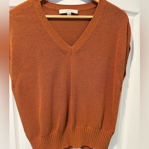 LOFT Women's V-Neck Sleeveless Knit Vest in Rusty Orange